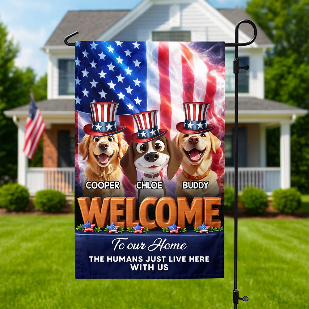 Custom Dog Clipart America Welcome To Our Home Garden Flag TH10 898703