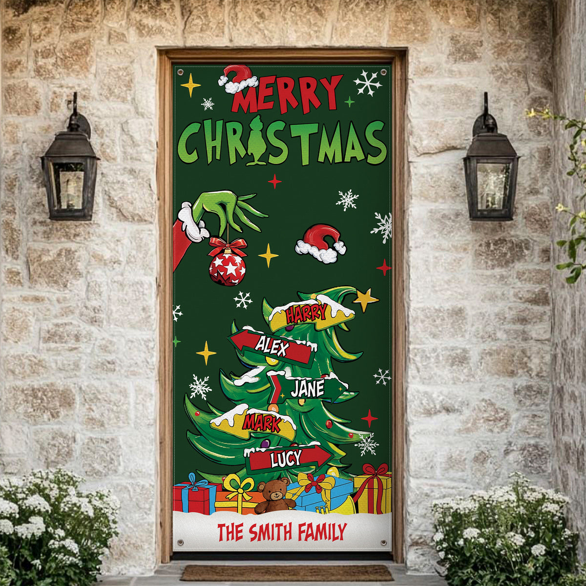 Custom Family Name Merry Grinchmas Door Cover CH07 899968
