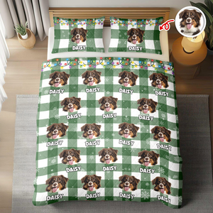 Custom Dog Photo Name Snow Christmas Light Holiday Bedding Set CH07 899086