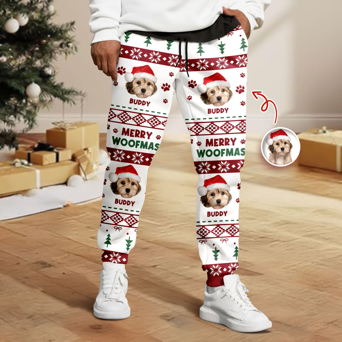 Custom Pet Photo With Festive Ugly Patterns - Personalized Sweatpants CH07 899502