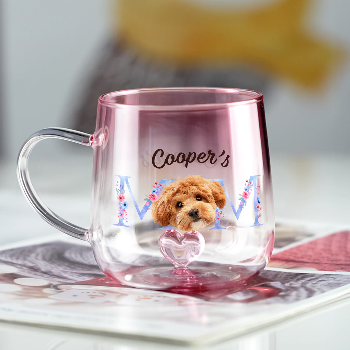 Custom Photo Mom With Floral Pink Gradient Glass Mug - Gift For Grandma, Mom, Mother's Day HO82 901762