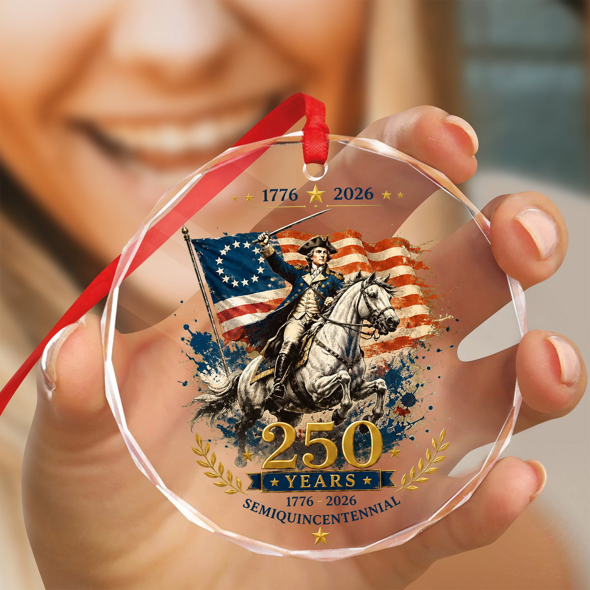 Personalized We The People US 250th Anniversary 1776–2026 Eagle Glass Ornament – Custom Patriotic Christmas Gift TH10 170689