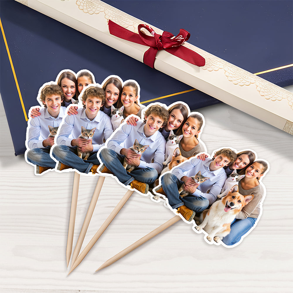Custom Photo Family With Dog Cat Cupcake Toppers HO82 893640