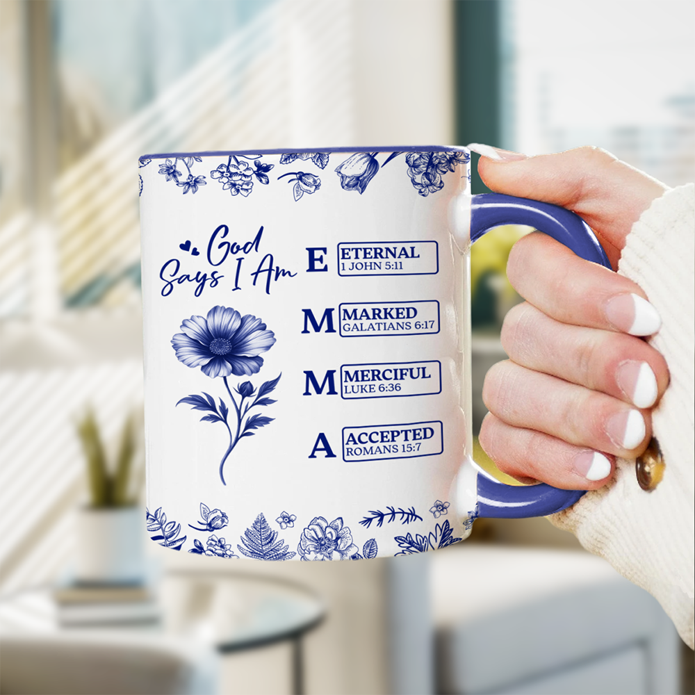 Personalized God Says I Am Name Letter In Bible Birth Flower Toile De Jouy Style Accent Mug HO82 894652