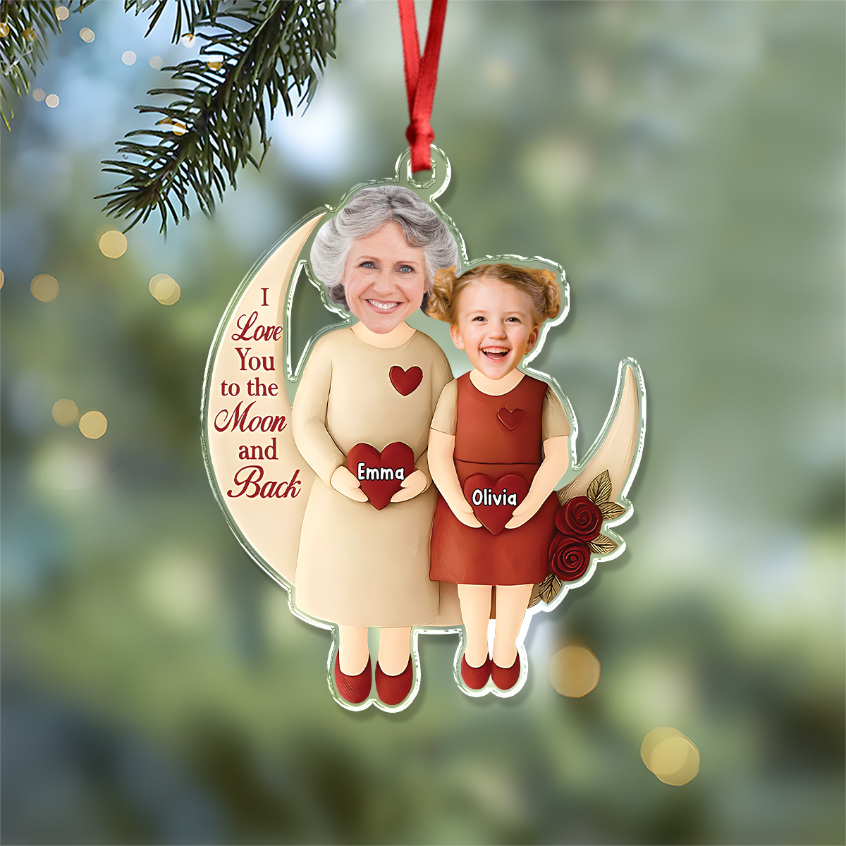 Custom Photo Moon Of Love Family Acrylic Ornament, Gift From Niece For Grandma HO82 900560