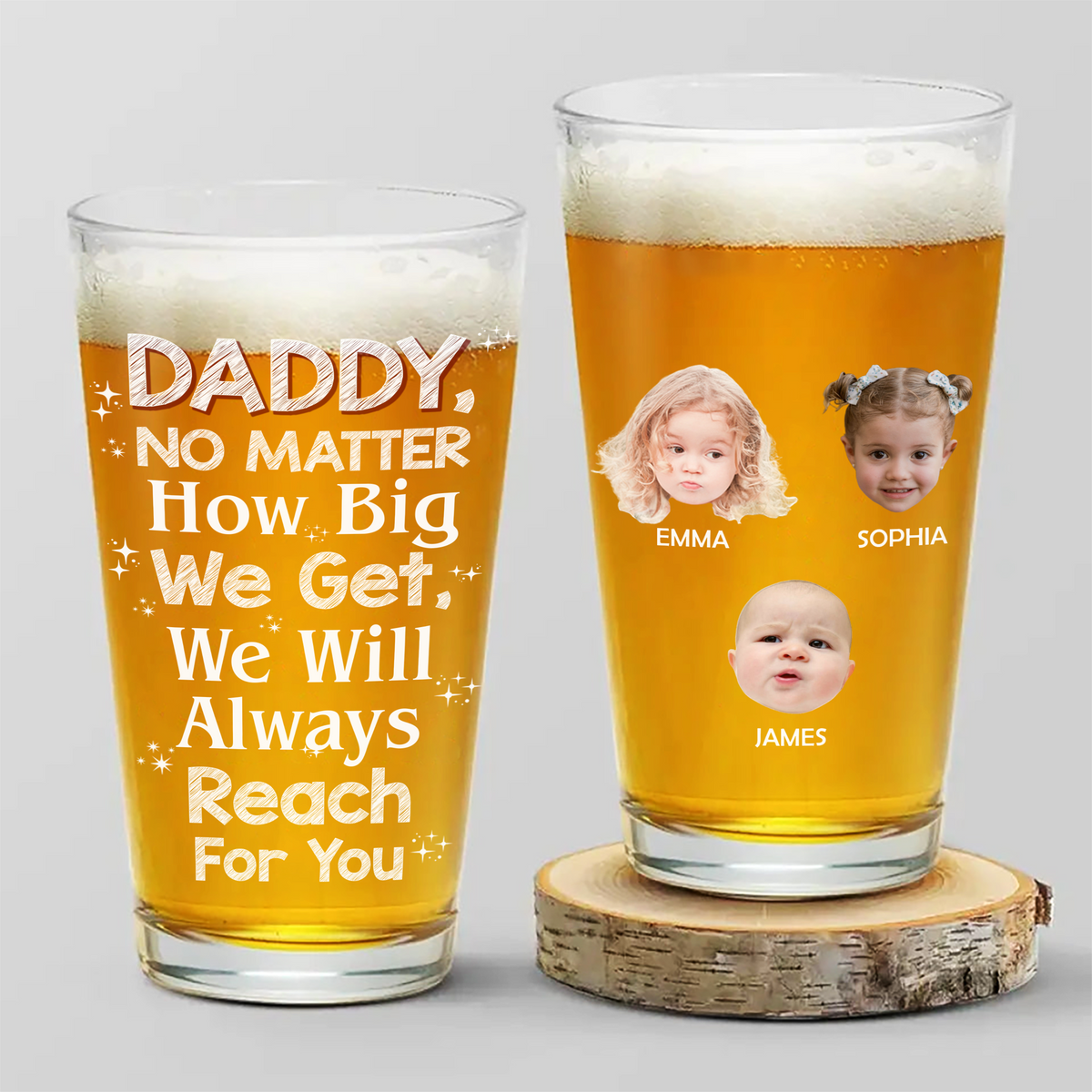 Custom Photo We Will Always Reach For You - Birthday Gift For Dad, Father, Family Beer Glass HO82 893840
