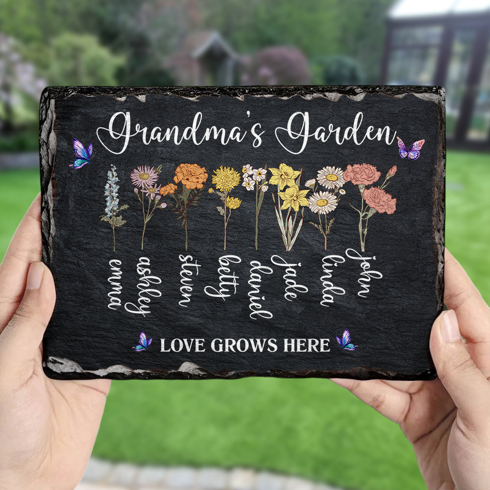 Grandma with Grandkid's Birth Flower Rectangle Shaped Stone With Stand Personalized Gift HO82 893628