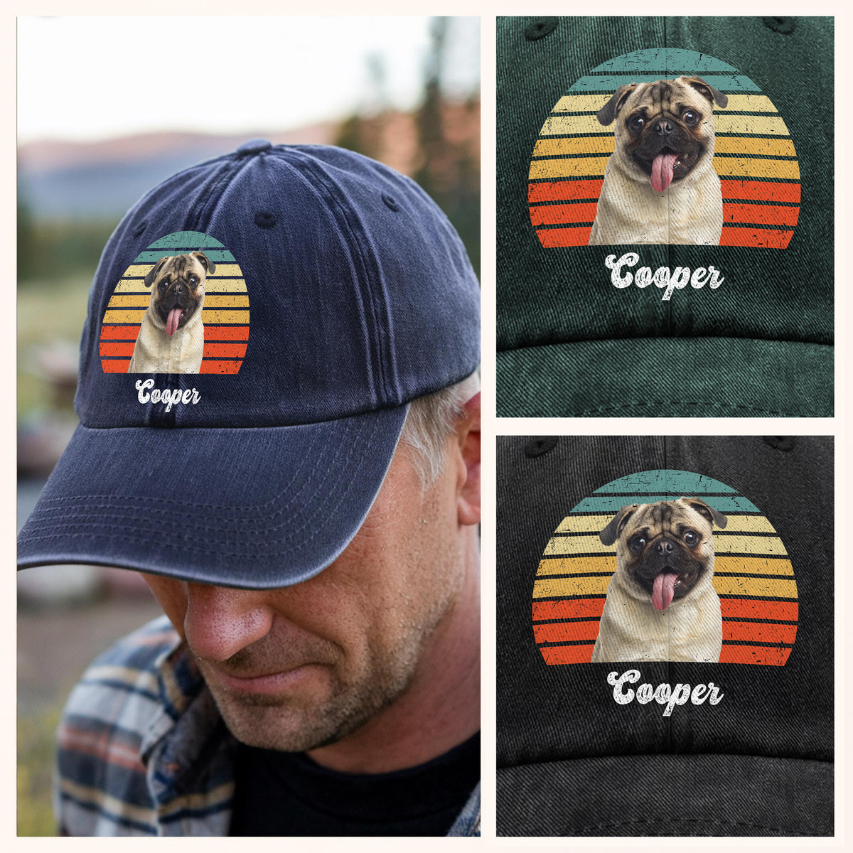 Custom Photo Dog Vintage Retro Washed Denim Baseball Cap HA75 897228