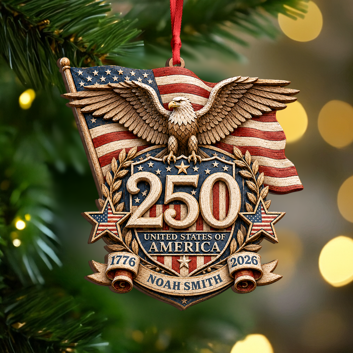 Personalized America 250th Anniversary Patriot Eagle Wooden Ornament HO82 903402