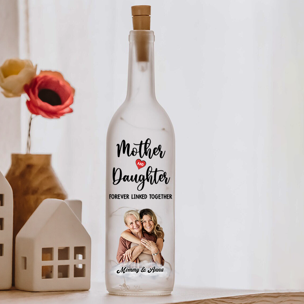 Custom Photo Mom And Daughter Forever Linked Together Personalized Bottle Lamp CH07 895304