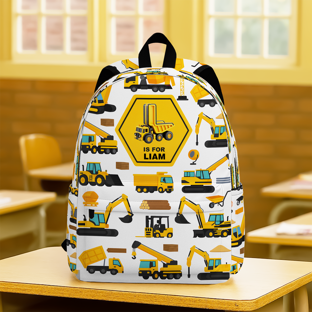 Custom Name Construction Vehicles Truck, Unicorn Letter Backpack For Kids HA75 921656