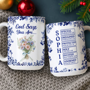 Custom Name Letter God Says I Am Flower Toile De Jouy Style Print Full Mug LM32 895391