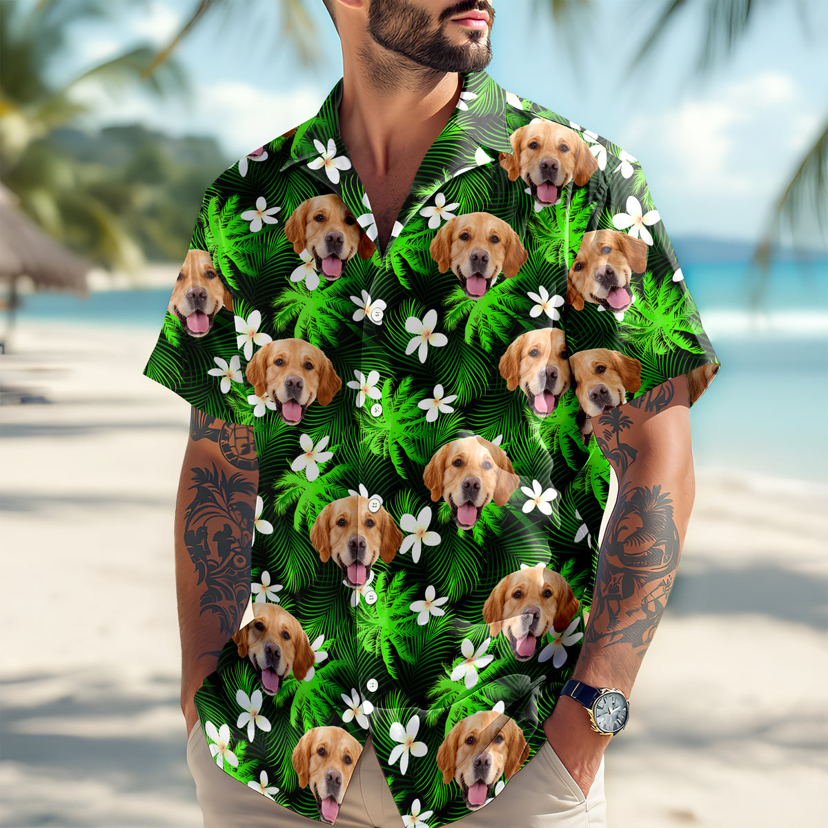 Custom Dog Cat Human Photo Tropical Summer Hawaii Shirt HA75 921122