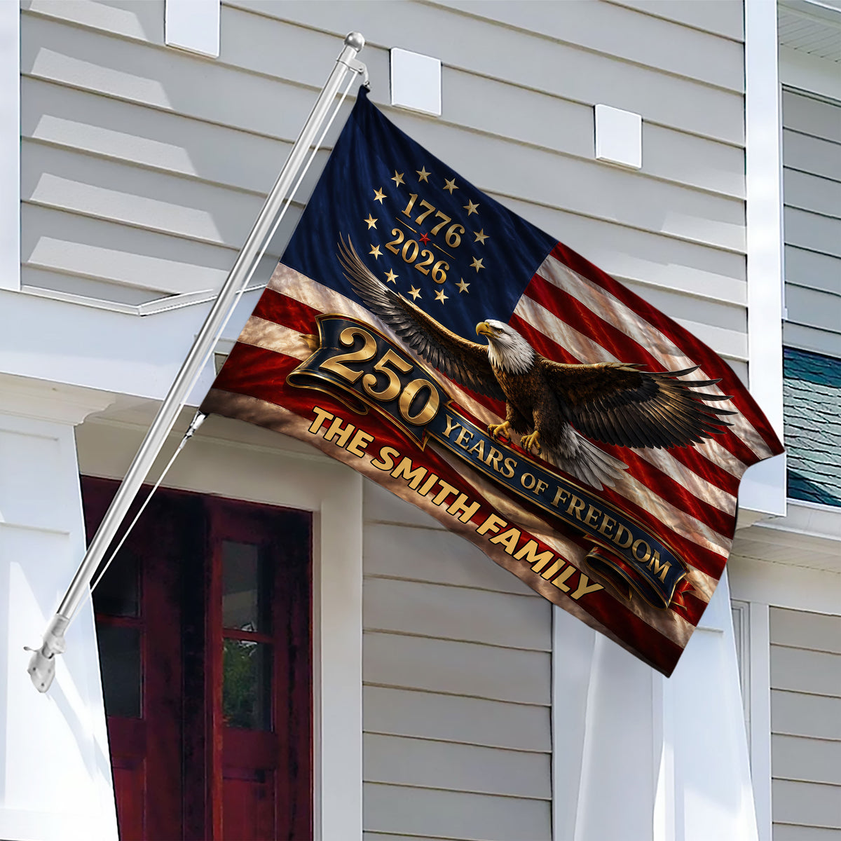 Custom Family Name 250 Years Of Freedom America 1776-2026 Eagle House Flag CH07 911802