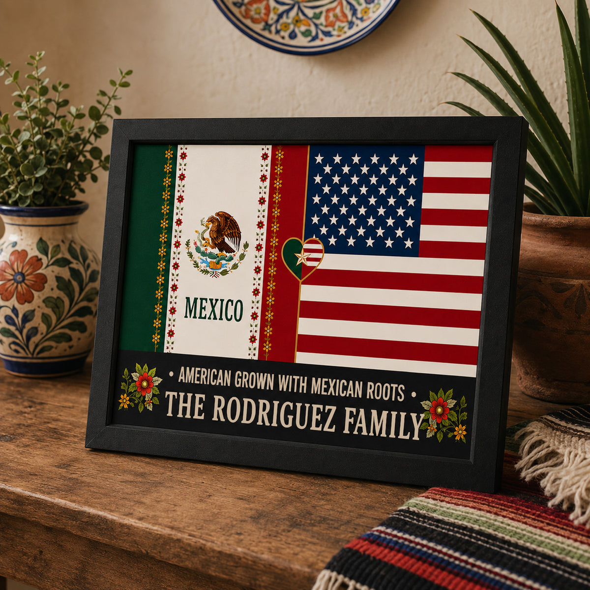 Personalized Mexico & America Flag Two Cultures One Family Picture Frame HO82 903554