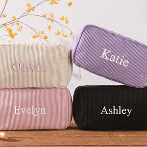Personalized Name Embroidered Corduroy Cosmetic Bag, Bridesmaid Gifts, Bachelorette Party Gifts HO82 900522