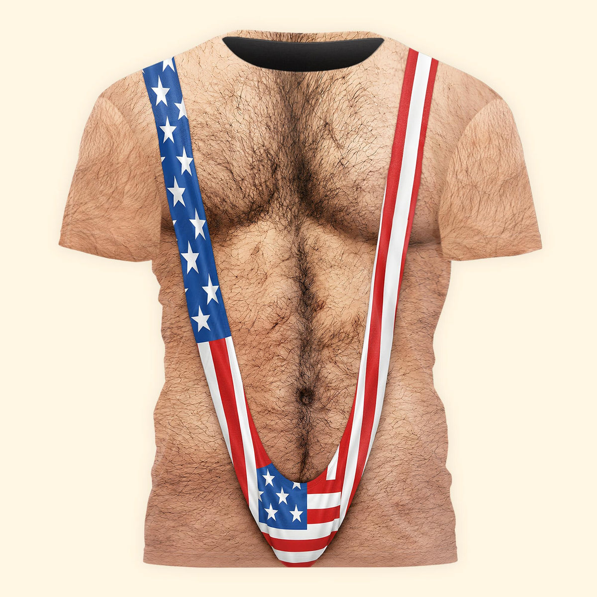 Hairy Body USA Flag Swimsuit 3D Shirt for Men, Funny Patriotic Mankini Tee HA75 921786