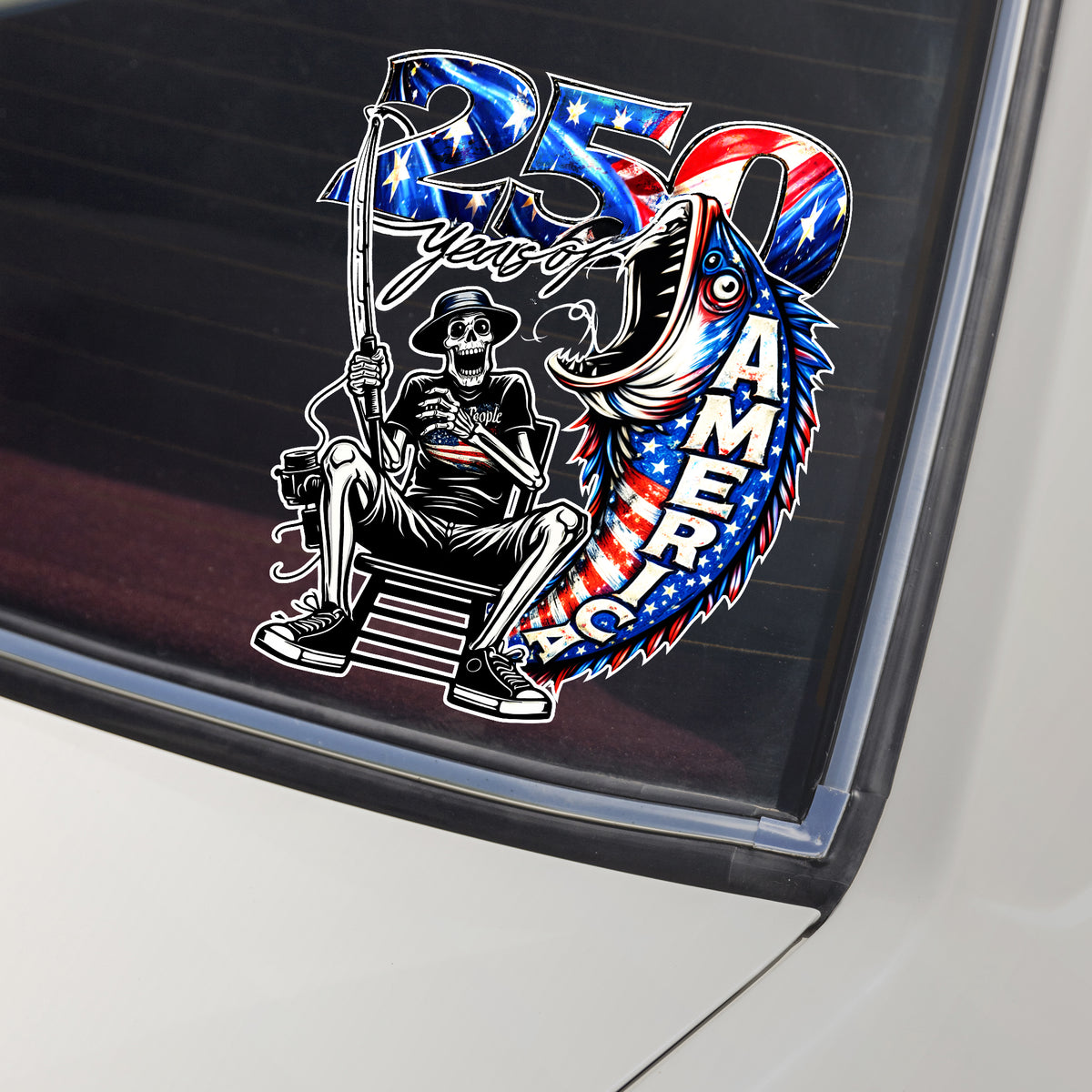 250 Years of Freedom America Fishing - Patriotic Bass Fisherman Car Window Decal Sticker LM32 899165