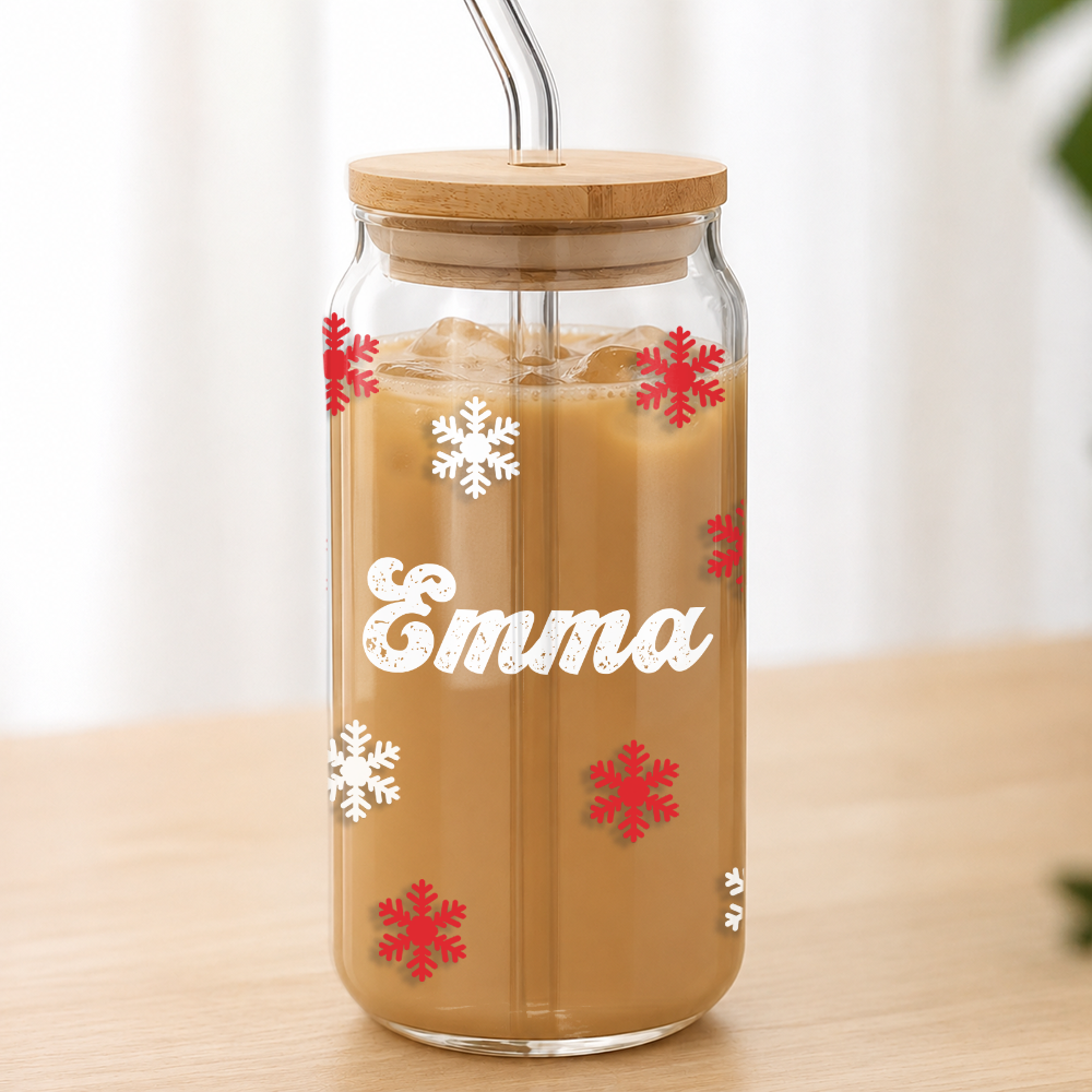 Custom Name Snowflake Glass Can With Lid, Christmas Gift For Family & Friends TH10 170791