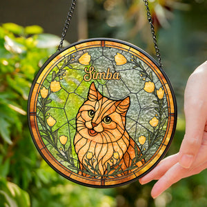 Custom Cat Photo With Flower Memorial Stained Glass Suncatcher, Pet Loss Gift HO82 894328
