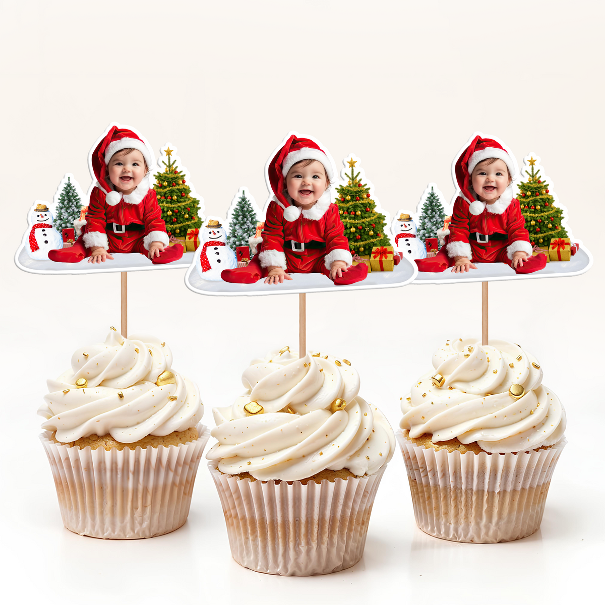 Custom Photo Cute Baby Christmas Cupcake Topper CH07 899770