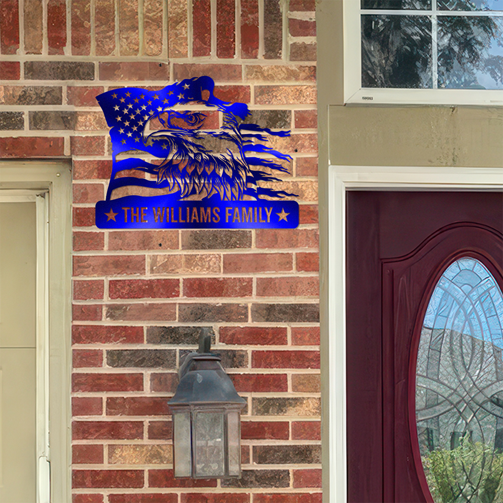 Custom Family Name Eagle & American Flag Monogram Metal Sign LM32 897901