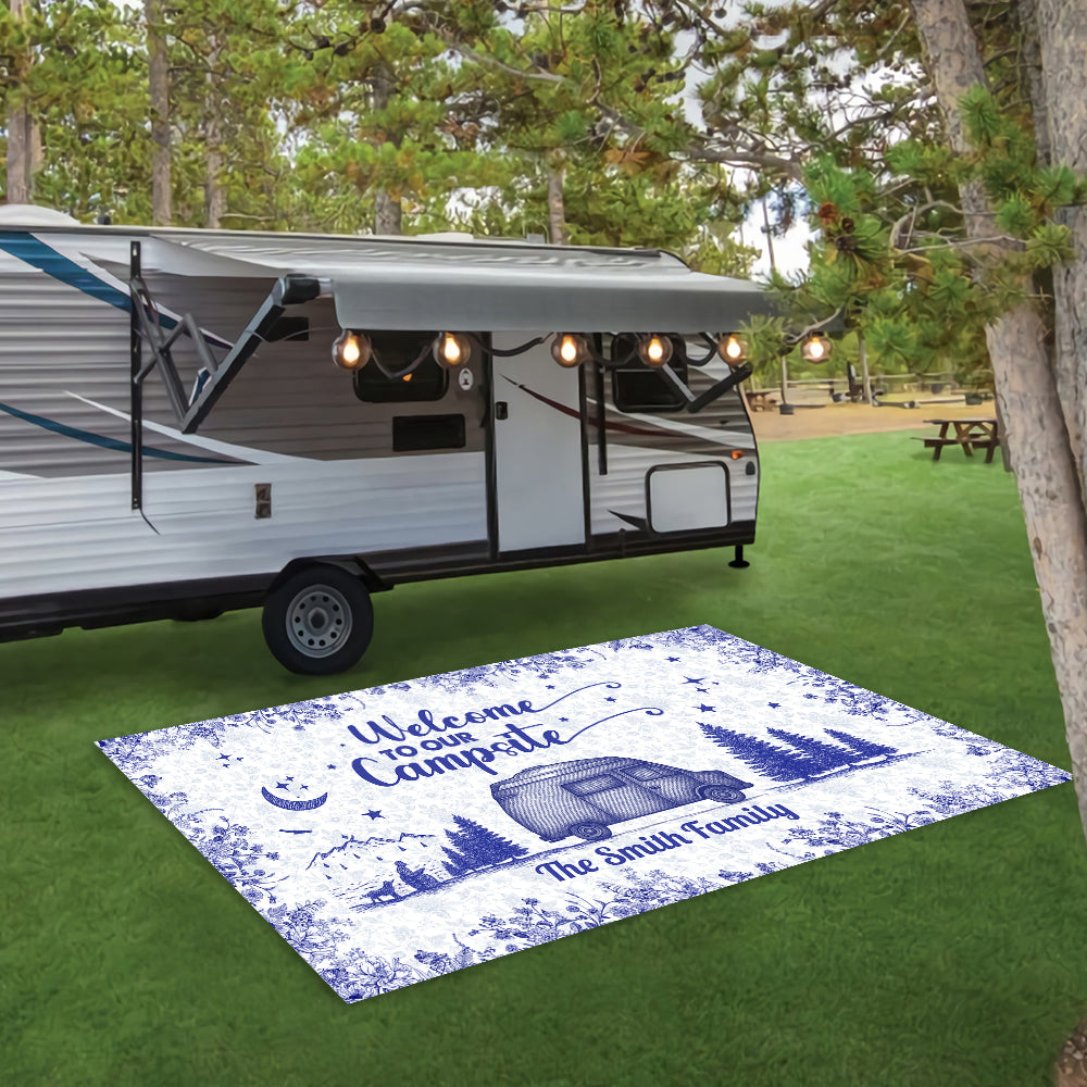 Personalized Camping Patio Rug Toile De Jouy Style For Happy Campers HA75 892656