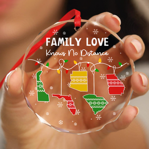 Family Love Knows No Distance Glass Circle Ornament Personalized Gift For Family HO82 894510