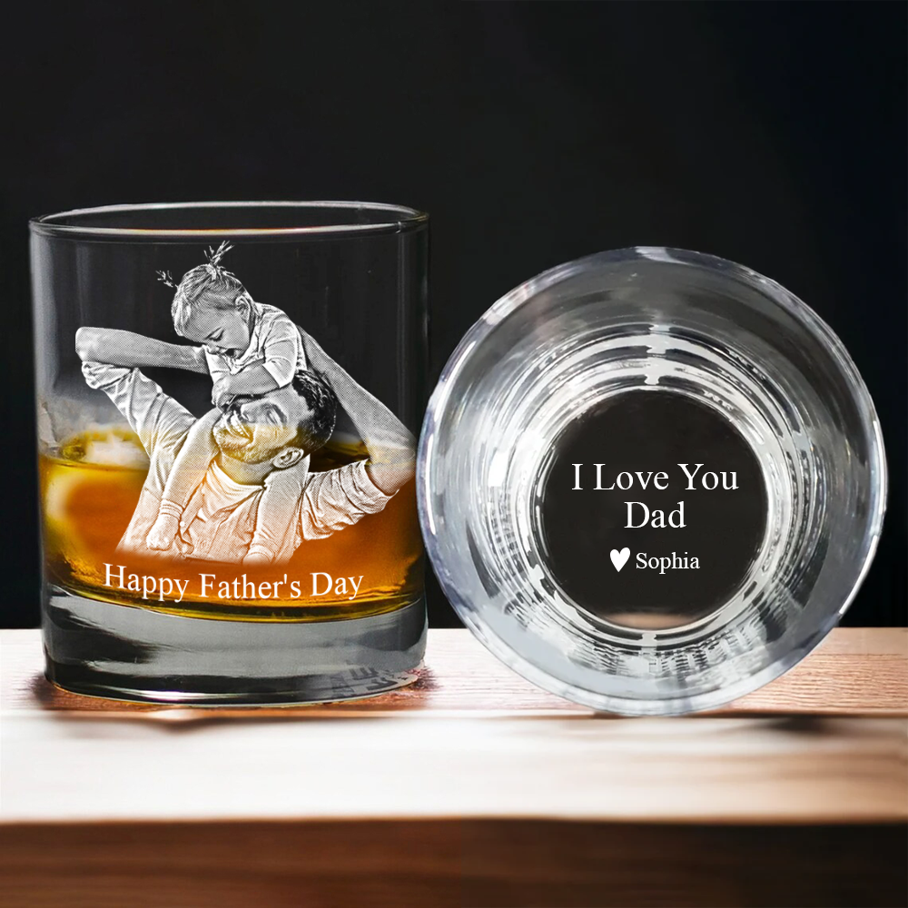 Custom Photo Father's Day Gift for Dad Engraved Rock Glass LM32 893189