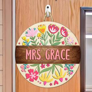 Custom Teacher Name With Floral Layer Doorsign, Back To School Gift HO82 894302