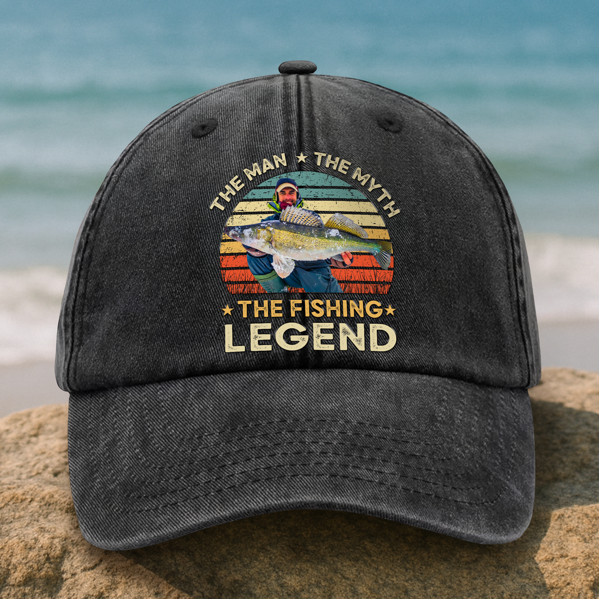 Custom Photo The Fishing Legend Washed Denim Baseball Cap HA75 892488