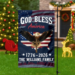 Custom Family Name Patriotic 250th Anniversary God Bless America Eagle 1776–2026 Garden Flag HO82 900870