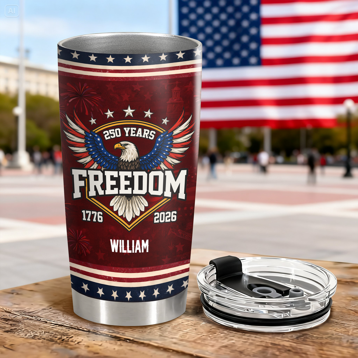 Custom Name 250 Years of Freedom America 1776–2026 Anniversary Fat Tumbler CH07 910552
