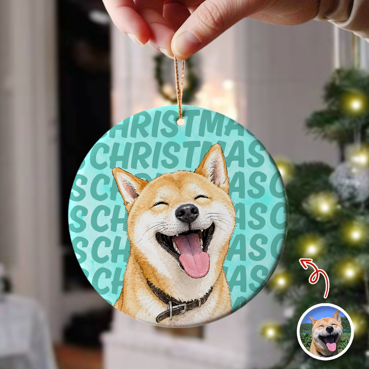 Custom Photo Christmas Ceramic Ornament, Gifts For Dog Cat Lovers, Dog Dad And Mom, Cat Owners TH10 170681