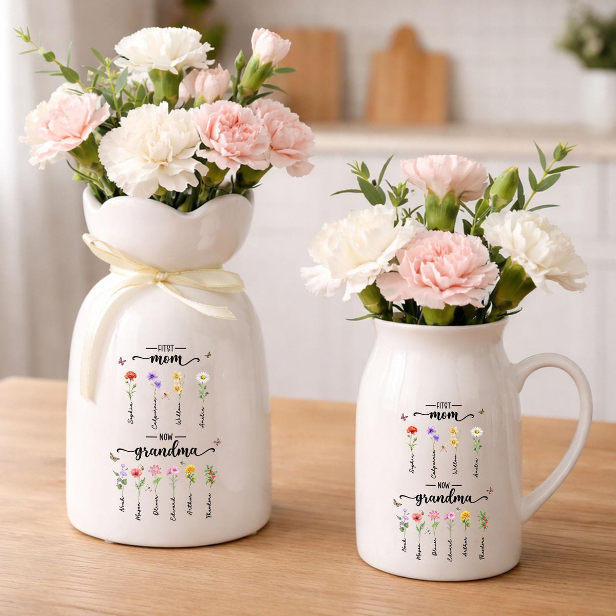 Custom First Mom Now Grandma Birth Month Flower Ceramic Vase LM32 899719