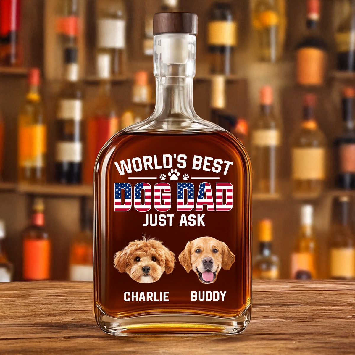 Custom Photo American Best Dog Dad - Personalized Whiskey Bottle HO82 894144
