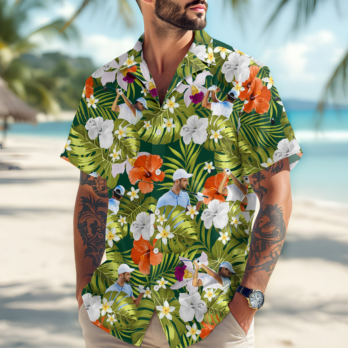 Custom Photo Funny Golfer Face Hawaii Shirt - Personalized Gift for Golfer LM32 897491