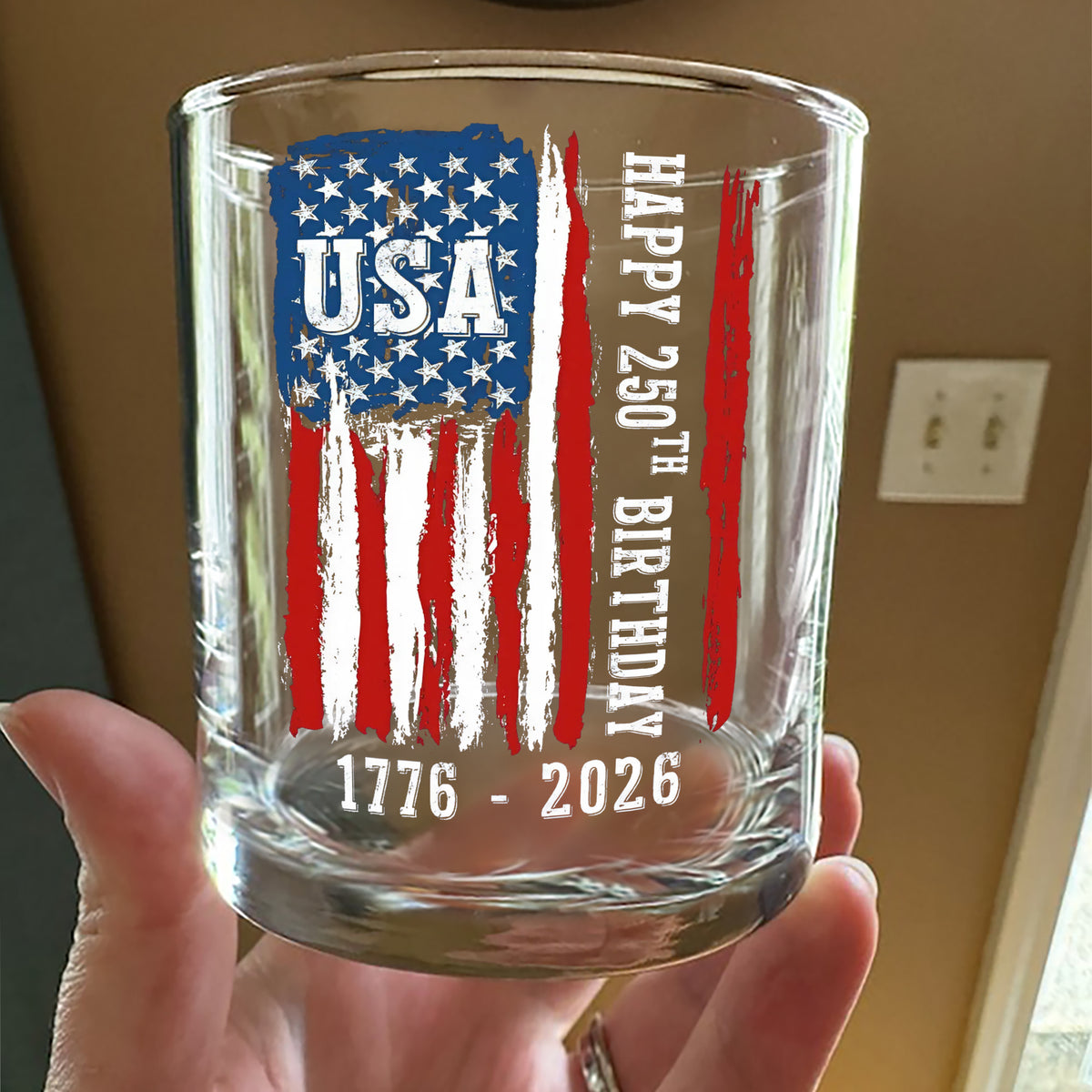 Happy 250th Birthday America Flag Patriotic Whiskey Glass LM32 895289