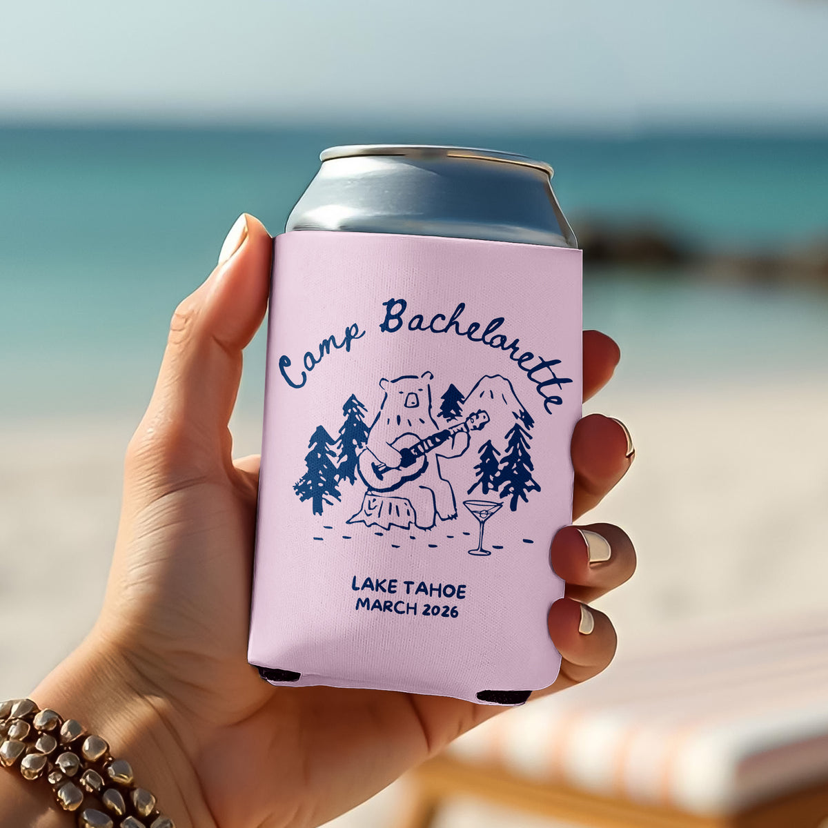 Personalized Camp Bachelorette Can Cooler, Custom Camping Party Favors HO82 902988
