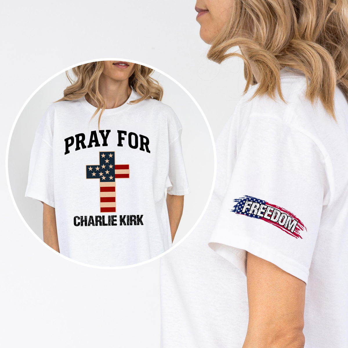 Pray For Charlie Kirk Christian Faith Tribute Sleeve Tee Shirt LM32 65799