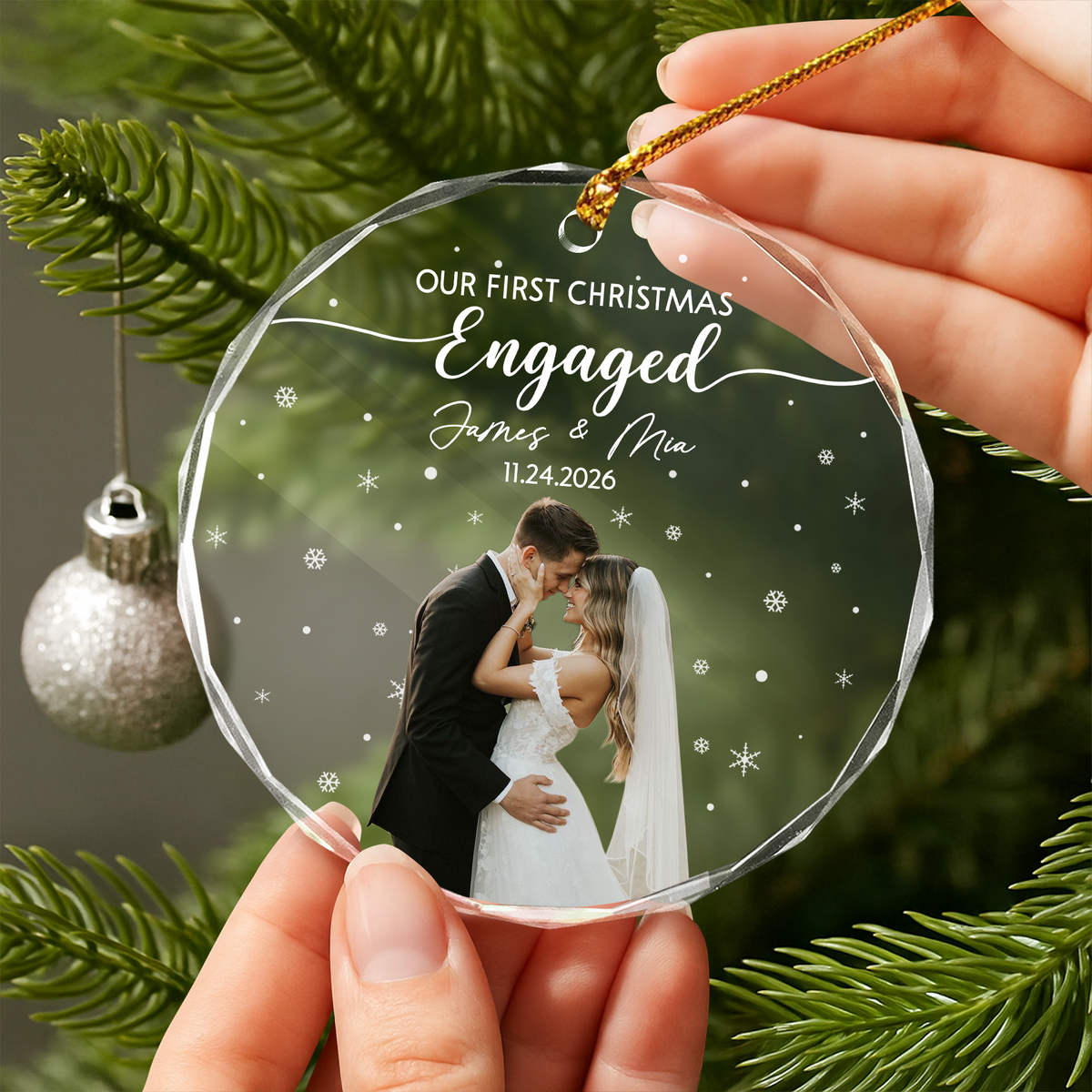 Custom Photo Our First Christmas As Mr & Mrs Glass Ornament LM32 669831