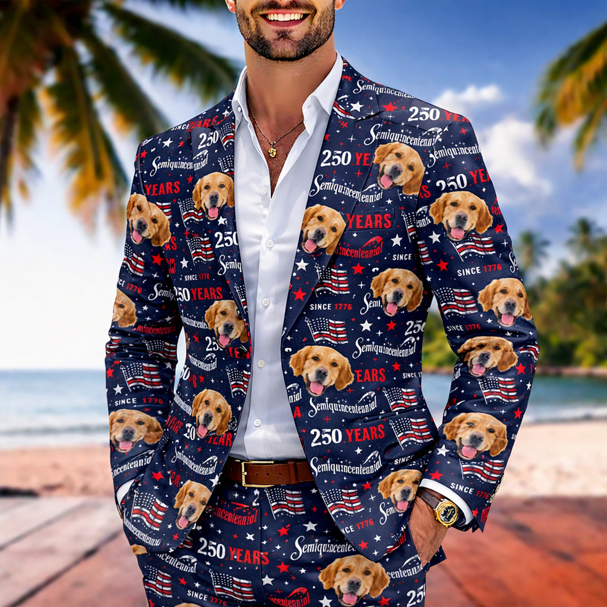 Custom Dog Cat Photo 250 Years of America Semiquincentennial Men's Suit LM32 899505