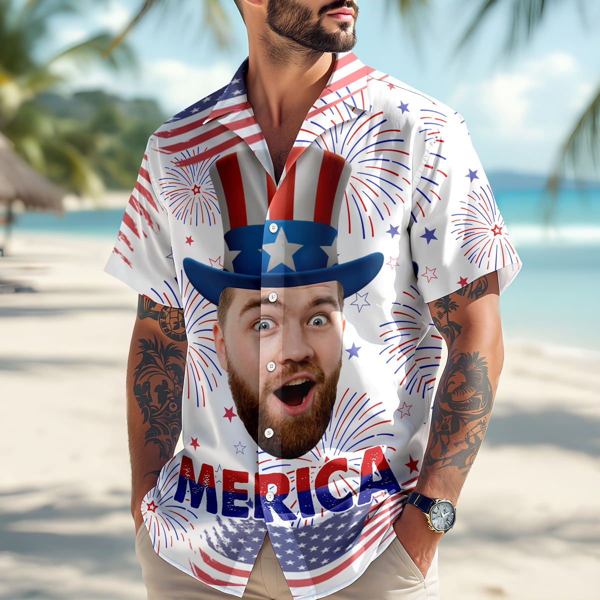 Custom Face Photo Independence Day American Hawaii Shirt TH10 892755
