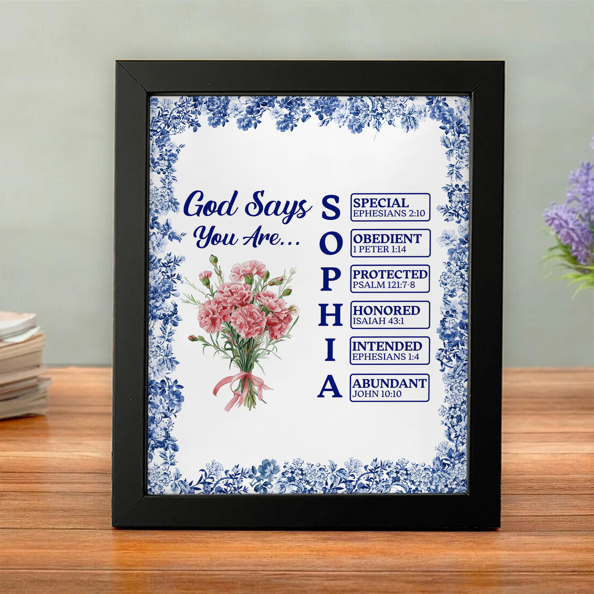 Custom Name Letter God Says I Am Flower Toile De Jouy Style Picture Frame LM32 895389