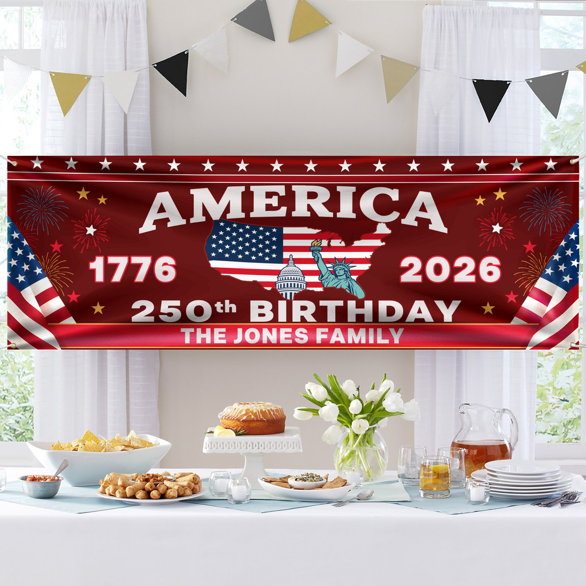 Custom 250th Anniversary America Banner 1776-2026, USA Patriotic Garden Flag, Independence Day Party Decor LM32 669279