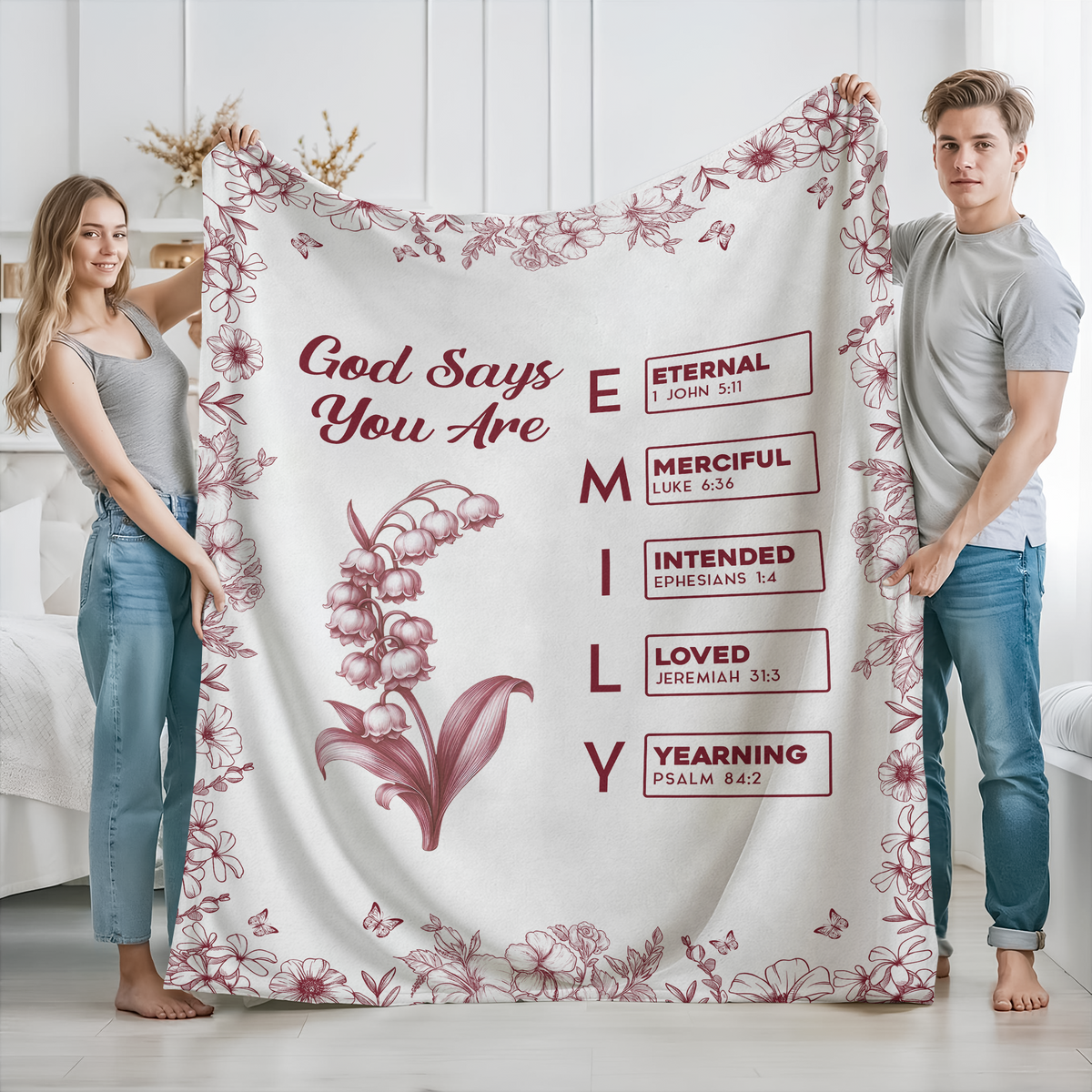 God Says I Am Name Letter In Bible Toile De Jouy Style - Personalized Blanket CH07 896956