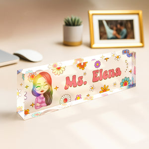 Personalized Teacher Acrylic Desk Name Plate Floral Pattern Gift for Teacher HA75 892624