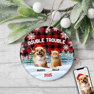 Custom Dog And Cat Photo Double Trouble Ceramic Ornament Gift For Dog Cat Lover HO82 894644