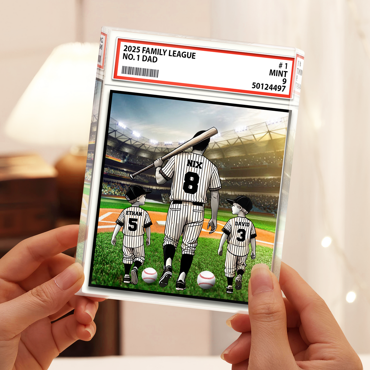 Baseball No. 1 Dad Grandpa Man & Kids Trading Card Style Acrylic Block Plaque Personalized Gift For Father's Day HO82 893980