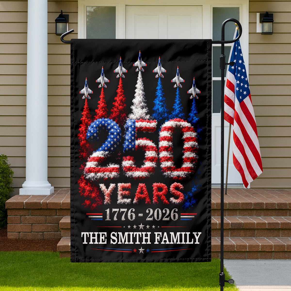Custom Family Name US 250 Years 1776–2026 Patriotic Jets Garden Flag LM32 669177